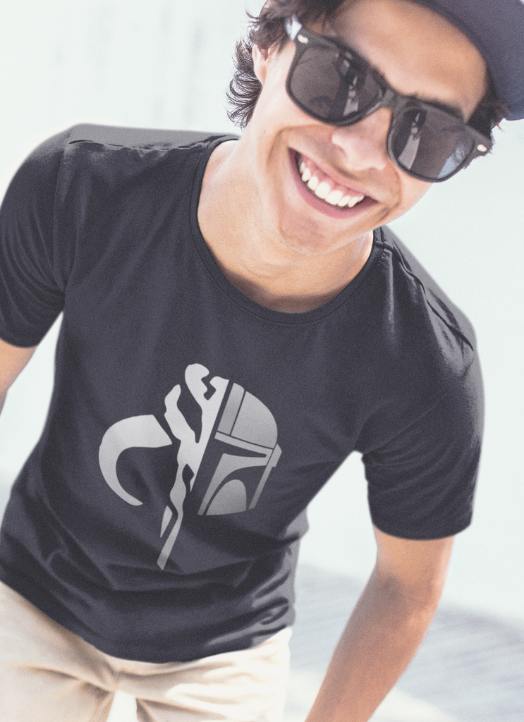 Star Wars The Mandalorian Helmet Reflection T-Shirt For Men - Officially Licensed Slim Fit Tee