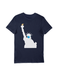 Stay Safe New York Statue of Liberty Wearing Face Mask Navy T-Shirt - Thundersome Threads