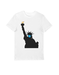 Stay Safe New York Statue of Liberty Wearing Face Mask White T-Shirt - Thundersome Threads