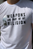 Weapons are part of my religion - Star Wars Mandalorian Helmet White T-Shirt - Thundersome Threads